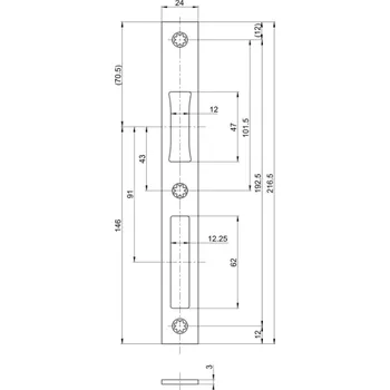 Příslušenství k oknu G-U BKS B-90000-04-0-8 Strike Plate Flat Square 216.5 x 24 mm with Latch Opening 12 mm Series 18 and 19 Stainless Steel B9000, Silver