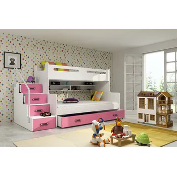 Dětská postel FN Patrová postel Maty NEW ÚP bílá/růžová