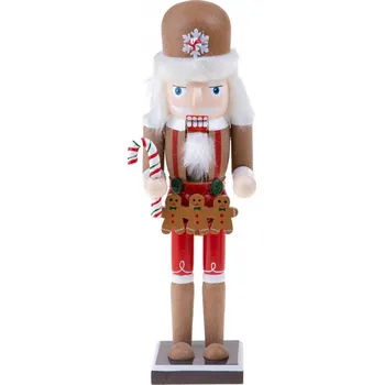 Vánoční dekorace Dřevěný Louskáček s perníčkama 30 cm VÁNOCE BRANDANI (barva - hnědá, bílá, červená, dřevo)