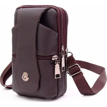 Kožená pánská taška přes rameno | Taška na opasek, Ledvinka - 3vrstvá káva