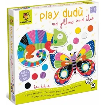 Dřevěná hračka LUDATTICA Červená, žlutá, modrá - barevná vkládací hra