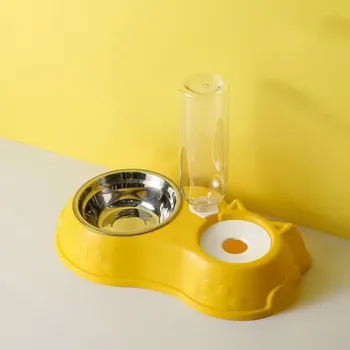 Miska pro psa Misky pro kočky a psy s automatickým dávkovačem | krmítko pro domácí mzalíčky - Žlutá
