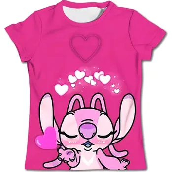 Dívčí tričko Dětské tričko s potiskem Lilo & Stitch (vel. od 1 roku do 14 let) - různé barvy a potisky Barva: TX-PD241 růžová, Velikost: 120 (5-6 let)