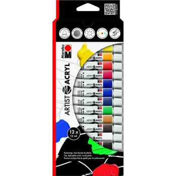 Speciální výtvarná barva Sada akrylových barev Marabu Artist Acryl 12 x 12 ml