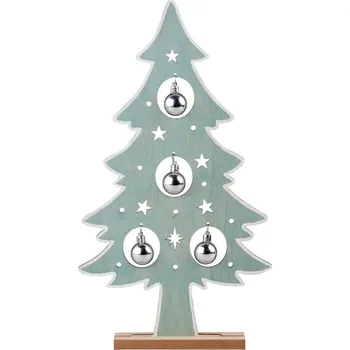 Vánoční dekorace Dekorace dřevo 240x50x420mm,stromek na postavení s kouličkami, zelená, stříbrná 155 gram 155 gram