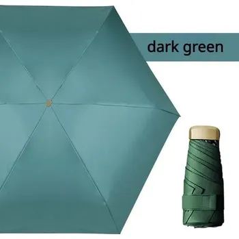 Skládací větruodolný mini deštník do kabelky | Ochrana před deštěm i sluncem - tmavozelený