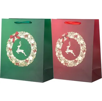 Dárková taška Taška dárková 260x320 mm motiv věnečku se srncem mix , zelená, červená