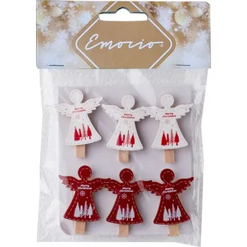 Vánoční dekorace Dekorace dřevo 6 ks 50x38mm anděl na kolíčku bílá 6 ks