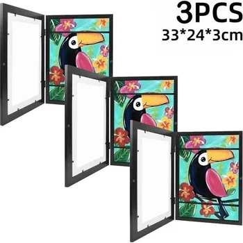 Rám na obraz Dětské rámečky na obrázky a kresby | Fotorámečky - Černá 3ks