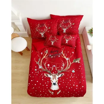 Povlečení Bavlissimo 7-dílné červené povlečení s vánočním motivem soby a darků