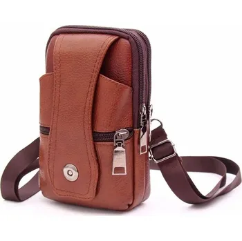 Kožená pánská taška přes rameno | Taška na opasek, Ledvinka - 3 vrstva hnědá