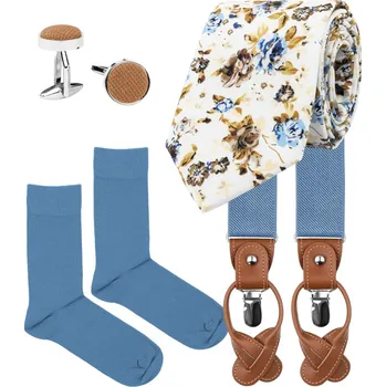 Kravata Bubibubi Modrá sada Luca s kravatou a kšandami velikost ponožek 39-42