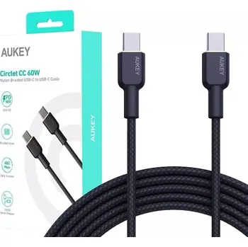 Datový kabel Aukey USB‑C na USB‑C kabel 1 m s nylonovým opletem, 60 W PD, 3 A