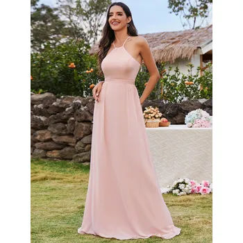 Dámské šaty Elegantní šifonové šaty pro družičku na špagetová ramínka Barva: Růžová, Velikost: M