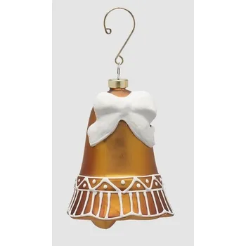 Vánoční ozdoba EDG Vánoční skleněná ozdoba zvoneček perníček 1ks, 10x8 cm - S hladkým povrchem 8 cm hnědá