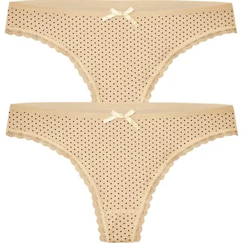 Kalhotky Malka dámská tanga s puntíky 806 - 2bal. XL béžová