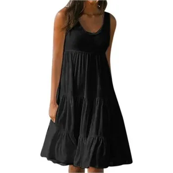 Dámské šaty Jednobarevné letní šaty s volány Barva: Černá, Velikost: 4XL