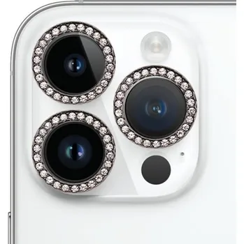 Tvrzená skla posázená kamínky k ochraně čoček zadního fotoaparátu pro iPhone 15 Pro / 15 Pro Max - černá