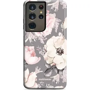 Pouzdro na mobilní telefon Odolný obal Mobiwear Elite Pro - Samsung Galaxy S21 Ultra - EX06E Květy na šedém pozadí (Odolné pouzdro, obal kryt Mobiwear Elite Pro - maximální ochrana mobilu, zesílené hrany, přesné výřezy, pohodlné držení, odolná grafika, kvalitní materiály)