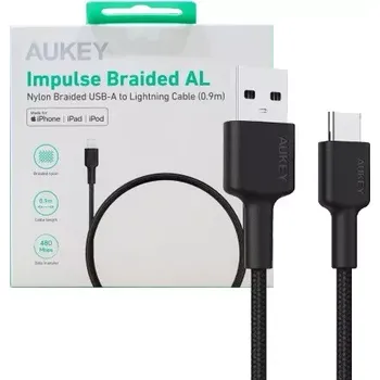 Datový kabel AUKEY USB-C na USB-A kabel 0,9 m, 60 W PD, nylonový opletený, černý