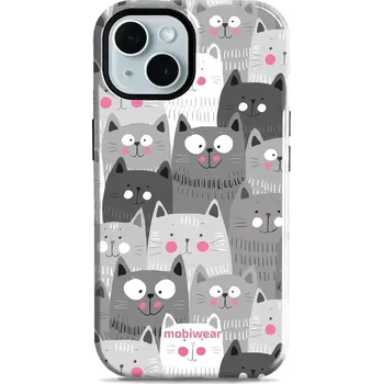 Pouzdro na mobilní telefon Odolný obal Mobiwear Elite Pro - Apple iPhone 15 - E099E Kočičky (Odolné pouzdro, obal kryt Mobiwear Elite Pro - maximální ochrana mobilu, zesílené hrany, přesné výřezy, pohodlné držení, odolná grafika, kvalitní materiály)