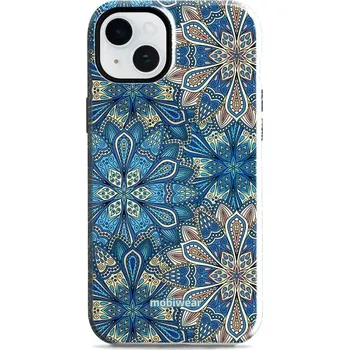 Pouzdro na mobilní telefon Odolný obal Mobiwear Elite Pro - Apple iPhone 15 Plus - E108E Modré mandala květy (Odolné pouzdro, obal kryt Mobiwear Elite Pro - maximální ochrana mobilu, zesílené hrany, přesné výřezy, pohodlné držení, odolná grafika, kvalitní materiály)