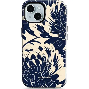 Pouzdro na mobilní telefon Odolný obal Mobiwear Elite Pro - Apple iPhone 15 - EA40E Modré a béžové květy (Odolné pouzdro, obal kryt Mobiwear Elite Pro - maximální ochrana mobilu, zesílené hrany, přesné výřezy, pohodlné držení, odolná grafika, kvalitní materiály)