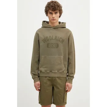 Pánská mikina Bavlněná mikina Woolrich Garment Dyed Logo Hoodie pánská, zelená barva, s kapucí, vzorovaná, CFWOSW0220MRUT3686, L, 91X