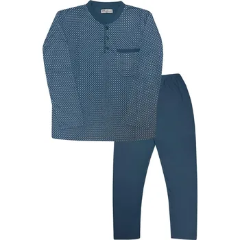 Pánské pyžamo Ignác hřejivé pyžamo s chloupkem 5741 M šedomodrá