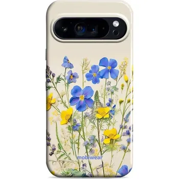 Pouzdro na mobilní telefon Odolný obal Mobiwear Elite Pro - Google Pixel 9 / 9 Pro - EP41E Modré a žluté kvítky (Odolné pouzdro, obal kryt Mobiwear Elite Pro - maximální ochrana mobilu, zesílené hrany, přesné výřezy, pohodlné držení, odolná grafika, kvalitní materiály)