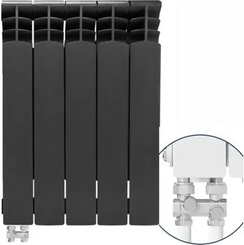 Radiátor Deskový HLINÍKOVÝ radiátor G500F 5-segmentový GRAPHITE LEVÉ rovné připojení (SADA)