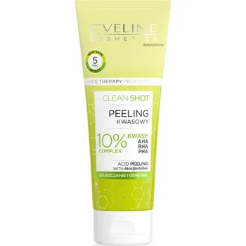 Pleťový peeling Eveline Cosmetics Clean Shot 10% Complex of AHA, BHA and PHA jemný peeling proti nedokonalostem pleti 75 ml