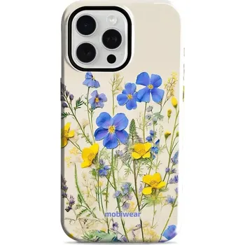 Pouzdro na mobilní telefon Odolný obal Mobiwear Elite Pro - Apple iPhone 15 Pro Max - EP41E Modré a žluté kvítky (Odolné pouzdro, obal kryt Mobiwear Elite Pro - maximální ochrana mobilu, zesílené hrany, přesné výřezy, pohodlné držení, odolná grafika, kvalitní materiály)