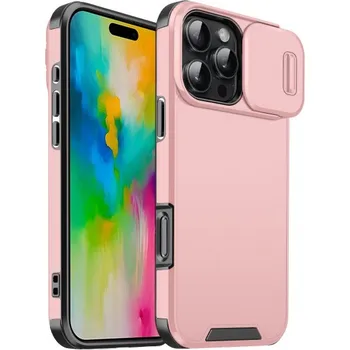 Pouzdro na mobilní telefon Matný kryt s posuvnou krytkou kamery pro iPhone 16 Pro Max - růžový