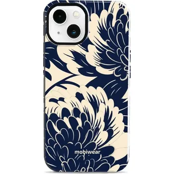 Pouzdro na mobilní telefon Odolný obal Mobiwear Elite Pro - Apple iPhone 13 - EA40E Modré a béžové květy (Odolné pouzdro, obal kryt Mobiwear Elite Pro - maximální ochrana mobilu, zesílené hrany, přesné výřezy, pohodlné držení, odolná grafika, kvalitní materiály)