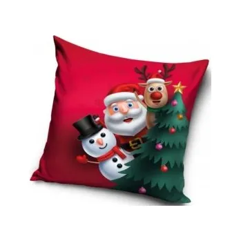 Povlak na dekorativní polštářek Tiptrade - Vánoční polštář 40x40 cm – Santa, sněhulák a sob, měkký materiál, zip