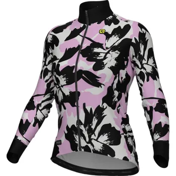 cyklistický dres ALÉ Cyklistický dres s dlouhým rukávem zimní - PR-E FLOWER - růžová