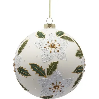 Vánoční ozdoba Vánoční skleněná ozdoba s vánoční hvězdou krémová, 12 cm