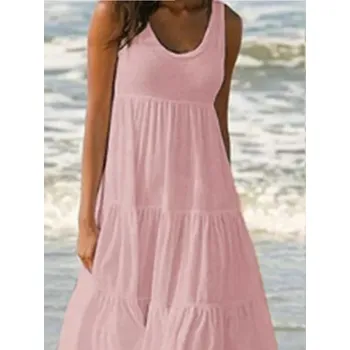 Dámské šaty Jednobarevné letní šaty s volány Barva: Růžová, Velikost: 4XL