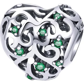 Přívěsek 4U Stříbrný přívěsek korálek srdce se zelenými zirkony