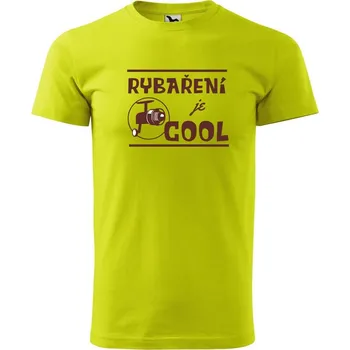 Pánská móda DOBRÝ TRIKO Pánské tričko s potiskem Rybaření je cool Velikost: 2XL, Barva: Limetková