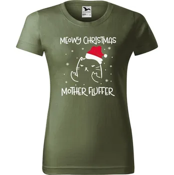 Dámské tričko DOBRÝ TRIKO Dámské tričko s potiskem Vánoční kočka Barva: Khaki, Velikost: XL
