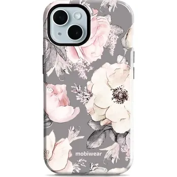 Pouzdro na mobilní telefon Odolný obal Mobiwear Elite Pro - Apple iPhone 15 - EX06E Květy na šedém pozadí (Odolné pouzdro, obal kryt Mobiwear Elite Pro - maximální ochrana mobilu, zesílené hrany, přesné výřezy, pohodlné držení, odolná grafika, kvalitní materiály)