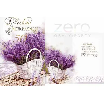 Albi Přání s textem narozeninové 50 + obálka - levandule v košíku