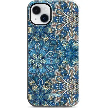 Pouzdro na mobilní telefon Odolný obal Mobiwear Elite Pro - Apple iPhone 14 Plus - E108E Modré mandala květy (Odolné pouzdro, obal kryt Mobiwear Elite Pro - maximální ochrana mobilu, zesílené hrany, přesné výřezy, pohodlné držení, odolná grafika, kvalitní materiály)