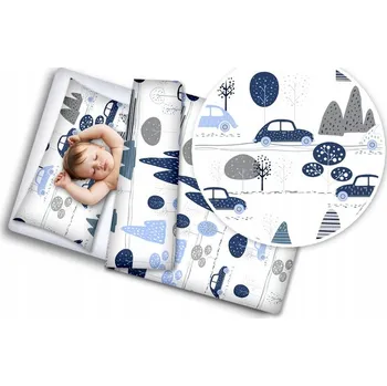 Povlečení MAXMAX Dětské bavlněné povlečení do postýlky 120x90 cm BABYMAM PREMIUM - Retro autíčka bílé 120 x 90, 40 x 60 cm zipový uzávěr