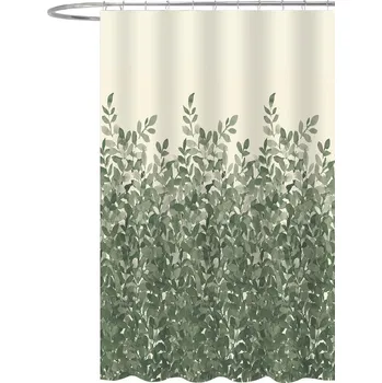 Sprchový závěs DURAMAT Koupelnový závěs dekor CY-213879, 180 x 200 cm, textilní, zelená/ listy