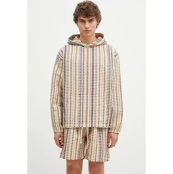 Pánská mikina Bavlněná mikina PLEASURES Stitch Poncho Hoodie pánská, béžová barva, s kapucí, vzorovaná, P24F052, L, 80X