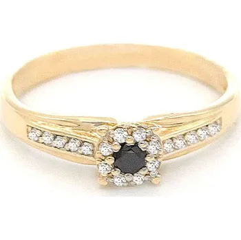 Prsten Zlatý prsten s černý kamenem a zirkony 2,00g