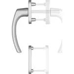 Balkonové 1/2 dveřní kování BLAUGELB FGS 1758, venkovní klika s rozetou, F1 stříbrná